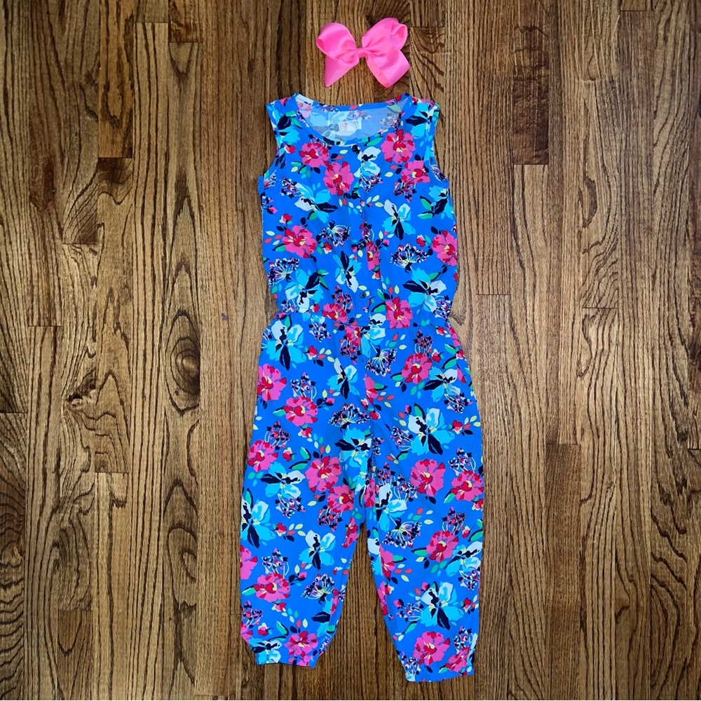 Children’s Place Floral Print Jumper With free Hair bow size Medium 7-8
